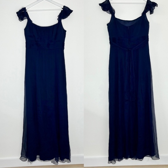 Amsale Navy Blue 100% Silk Crepe Formal Gown Maxi Dress Wedding Guess Size 8 - Picture 2 of 6